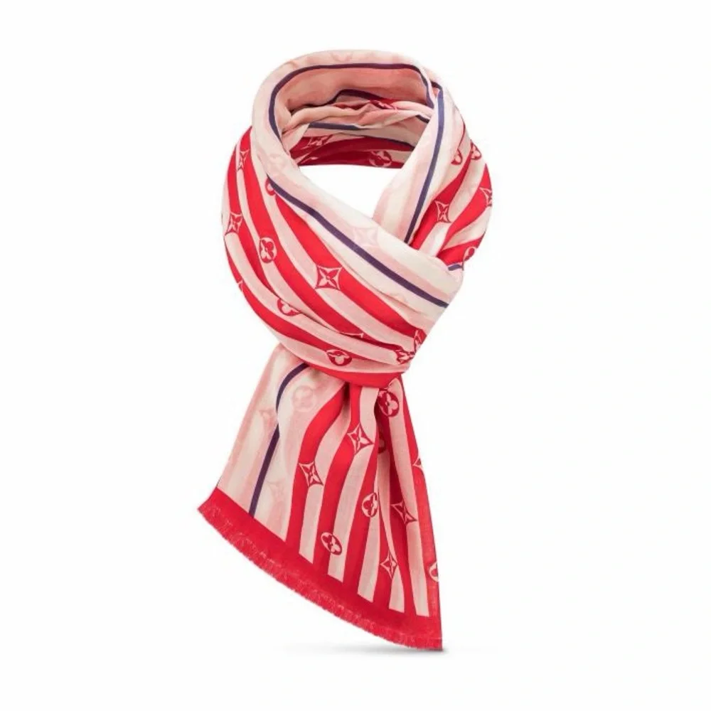 Louis Vuitton Limited Edition Striped Red Blue Monogram Scarf Pareo Shawl M76193